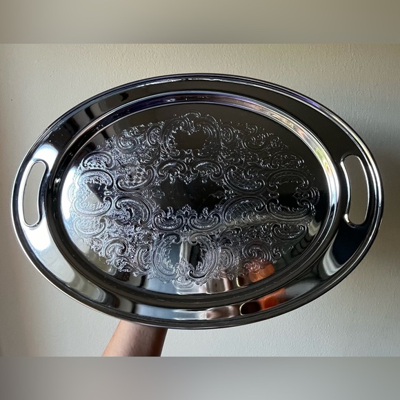 SHELTON WARE NYC Vintage Silver Chrome Oval Tray - Picture 4 of 7
